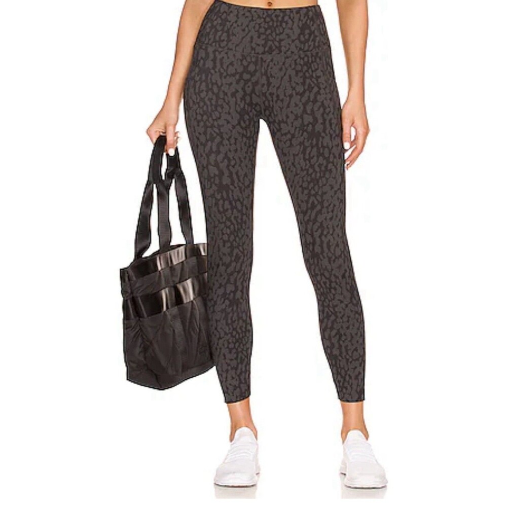Varley Womens XL Gray Animal Print High Rise Leggings Side Pocket Drawstring